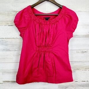 Banana Republic Hot Pink Pleated Cap‎ Sleeve Top Blouse Womens Size S